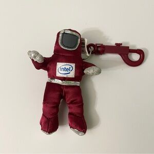 Vintage 1997 Intel Bunny Person Keychain Burgundy/Maroon Tech Mascot